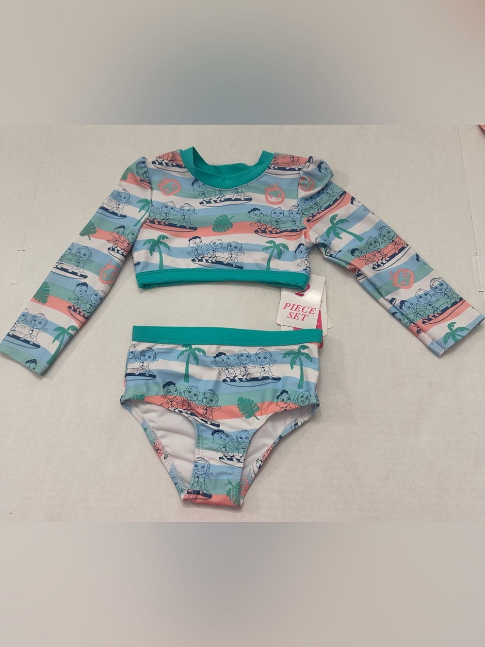 CoComelon Toddler Girl Long Sleeve Rashguard 2 Piece Swim Set, Size 3T NWT's